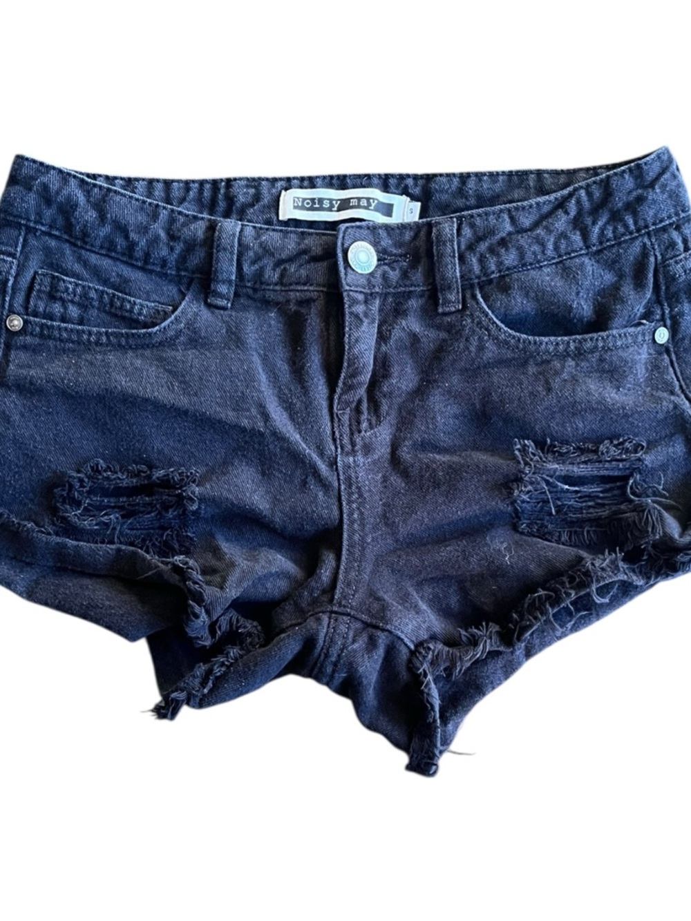 Noisy May Women's Dark Blue Distressed Denim Jean Shorts